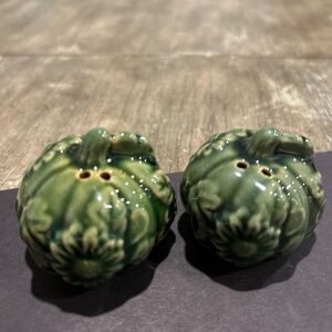 vintage ceramic green pumpkin/gourd salt and pepper shakers